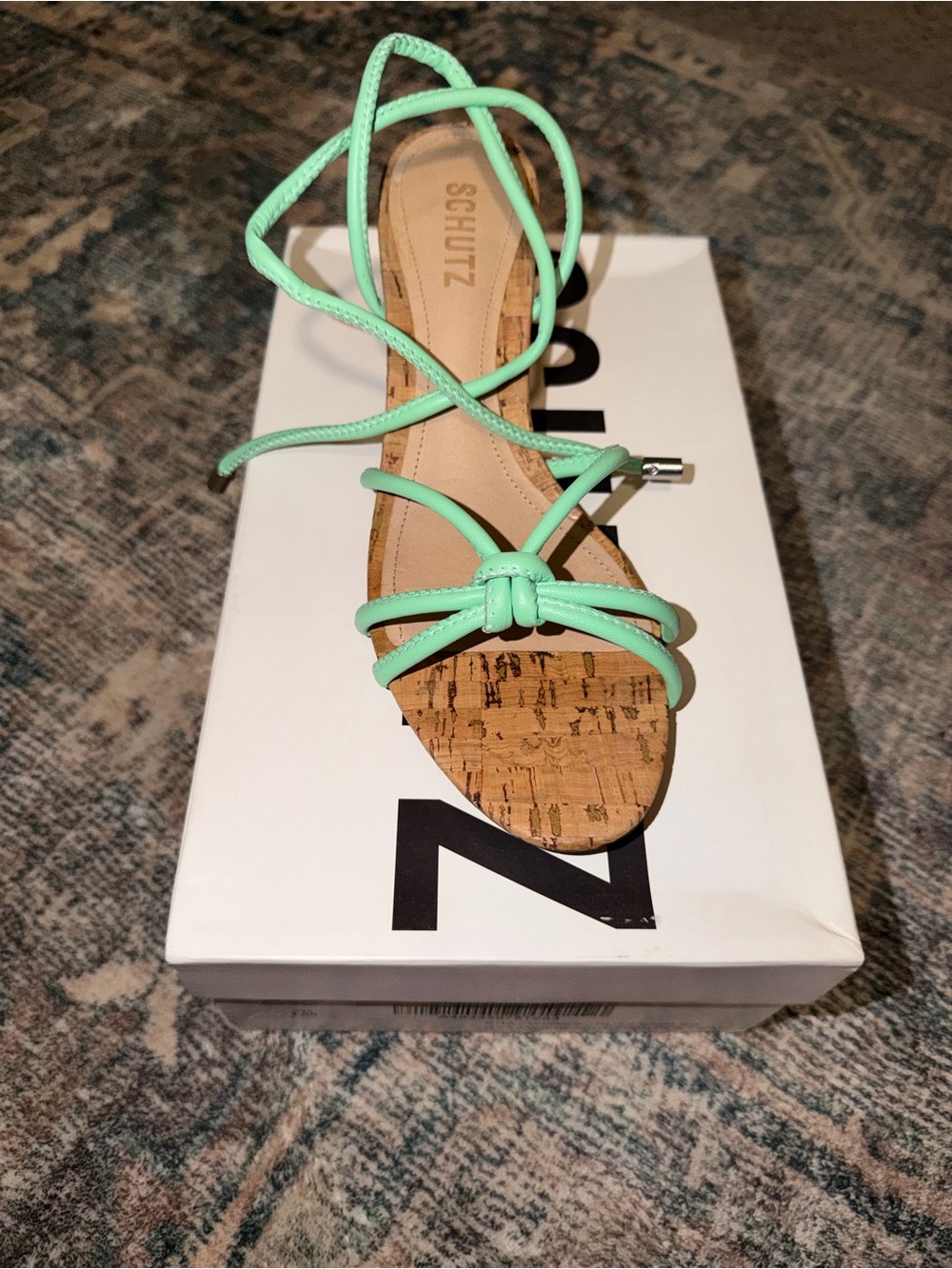 SCHUTZ Mint Lace-Up Cork Strappy Sandal